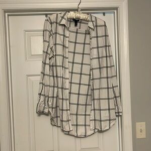 GAP Plaid Shirt Boyfriend Fit Button Down Cotton White Black
